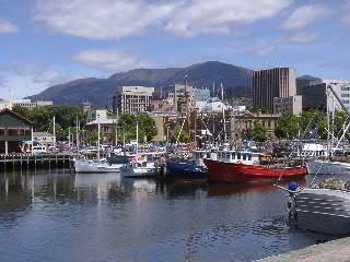 Hobart city centre and Mt Wellington from Marina (image)